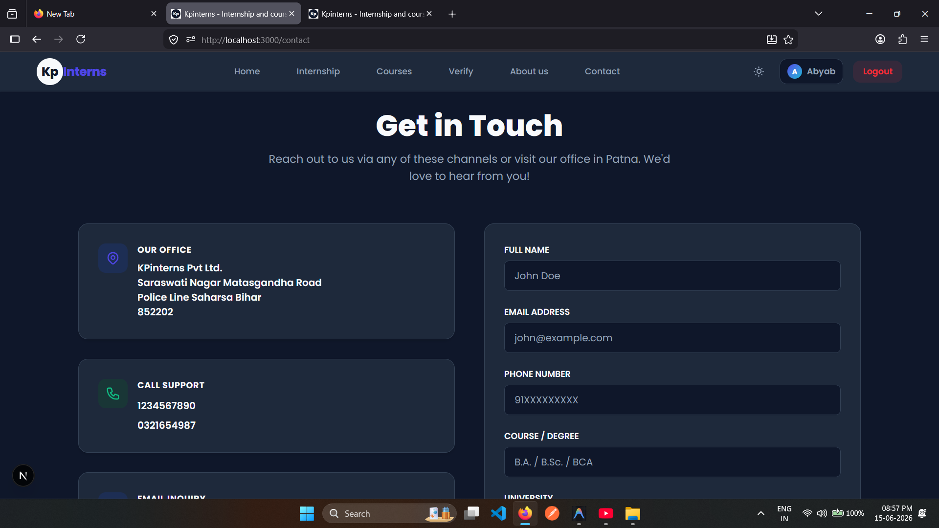 Support and Help Center Screen